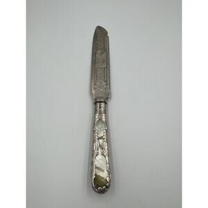 Victorian Mother of Pearl Fruit Cake Bread Knife Sterling Silver Blade Design VG
